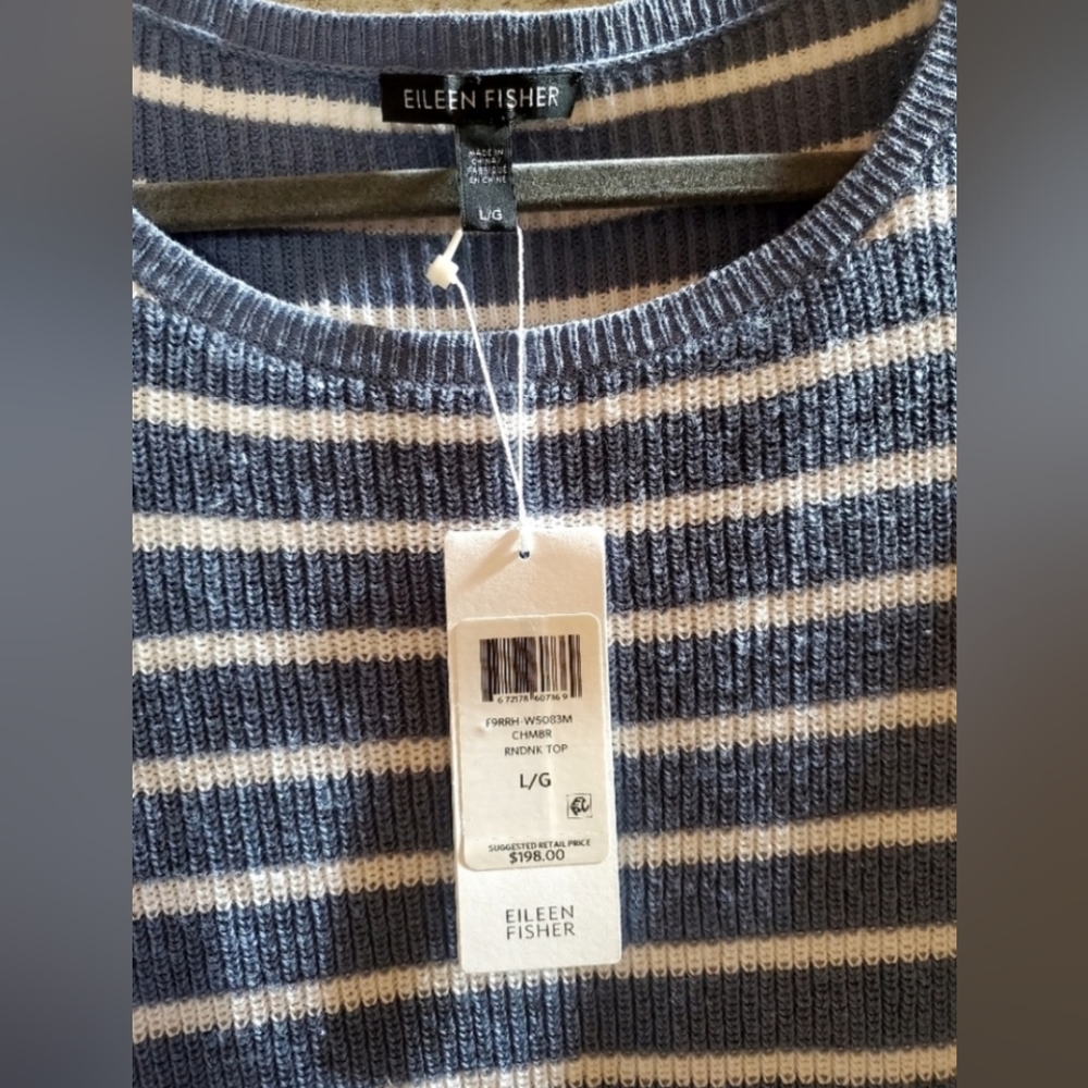 Eileen Fisher Nwt Blue and White Striped Sweater - Picture 3 of 7